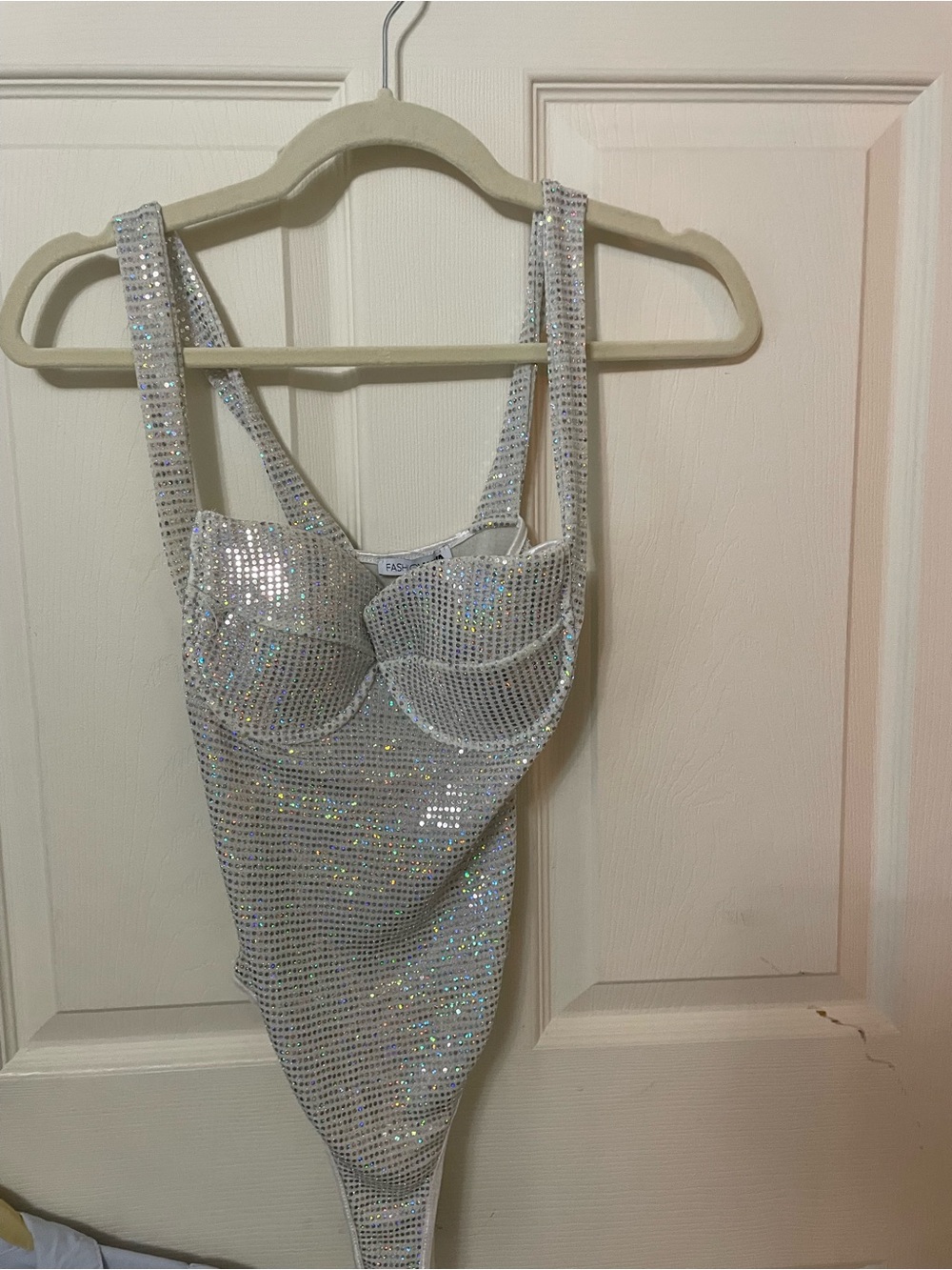 NWOT Fashion Nova Silver Sequin Bodysuit